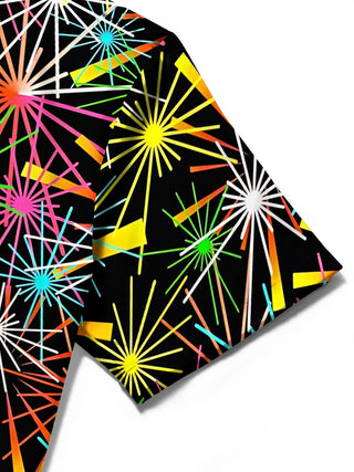 Men's Firework Print Short Sleeve Shirt Close-Up Detail