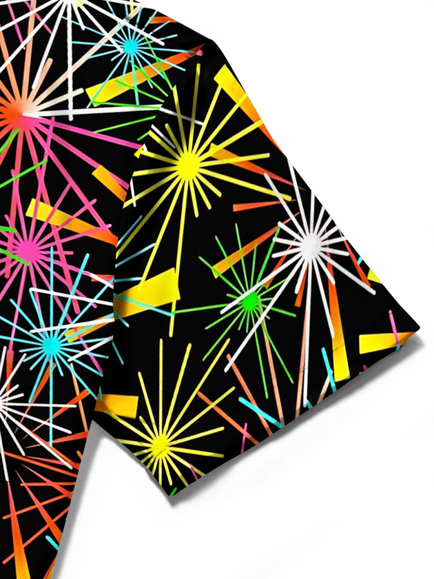 Men's Firework Print Short Sleeve Shirt Close-Up Detail