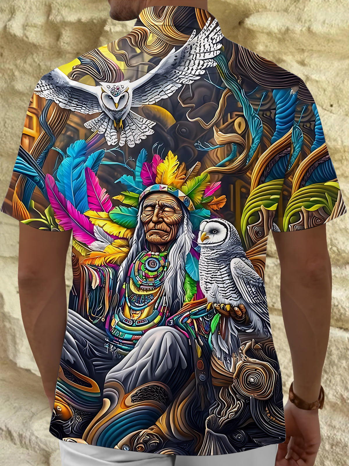 Native American Art Print Men's Pocket Short Sleeve Shirts
