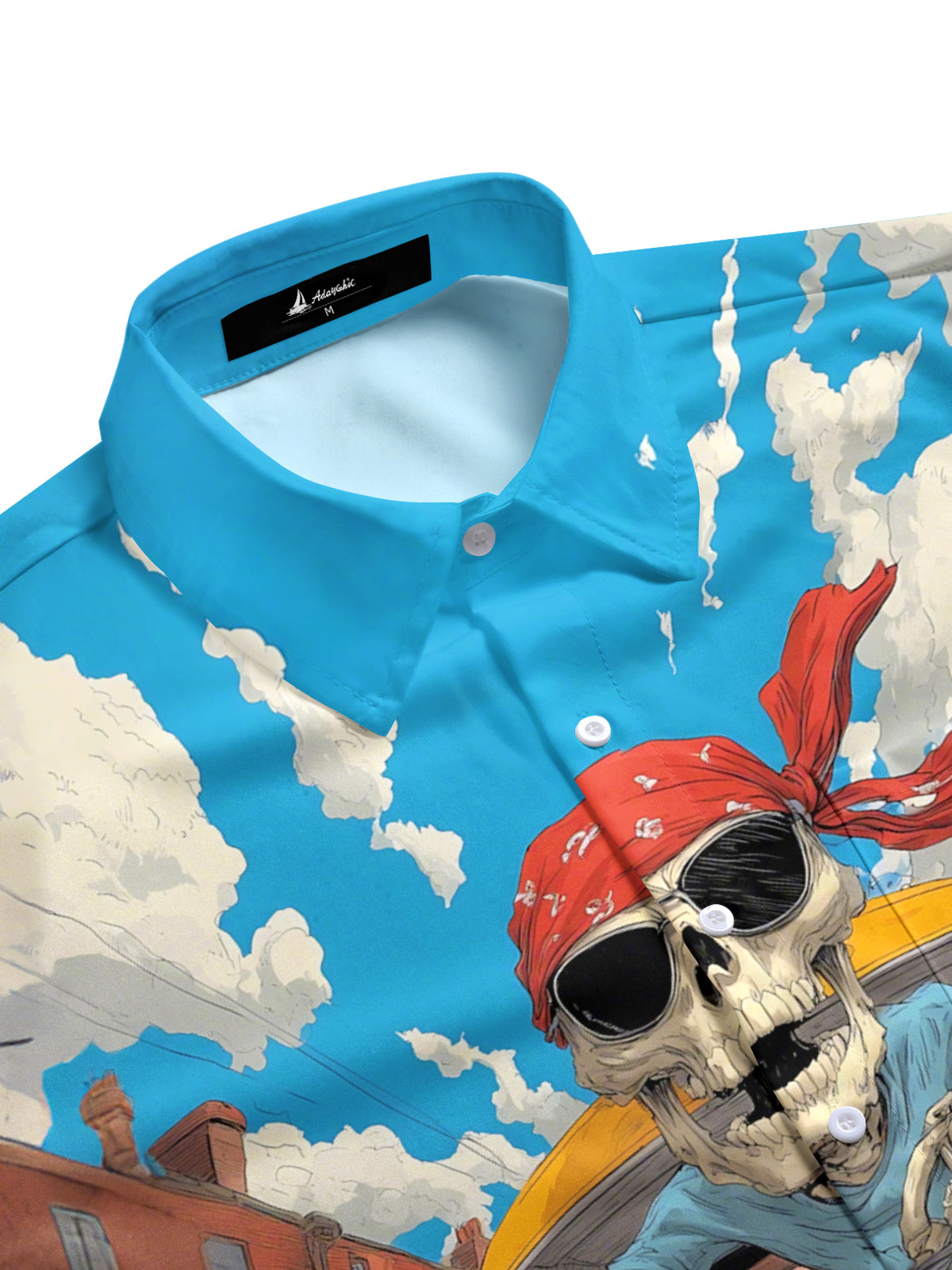 Skull Car Print Men's Pocket Short Sleeve Shirts