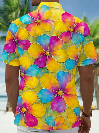 Men's floral print short sleeve pocket shirt back view