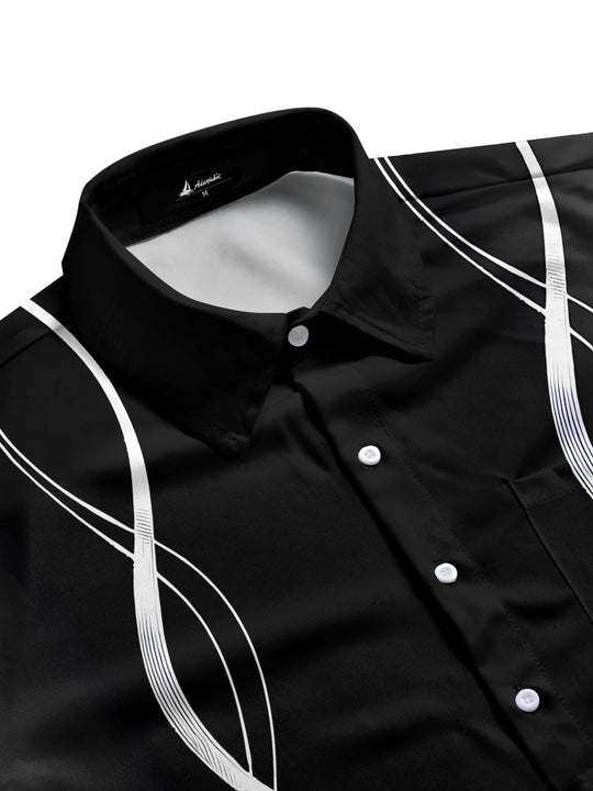 Men's geometric print short sleeve shirt side view
