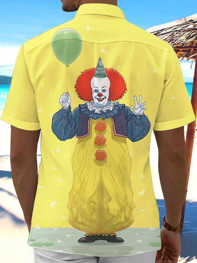 Men's clown print pocket short sleeve shirt back view
