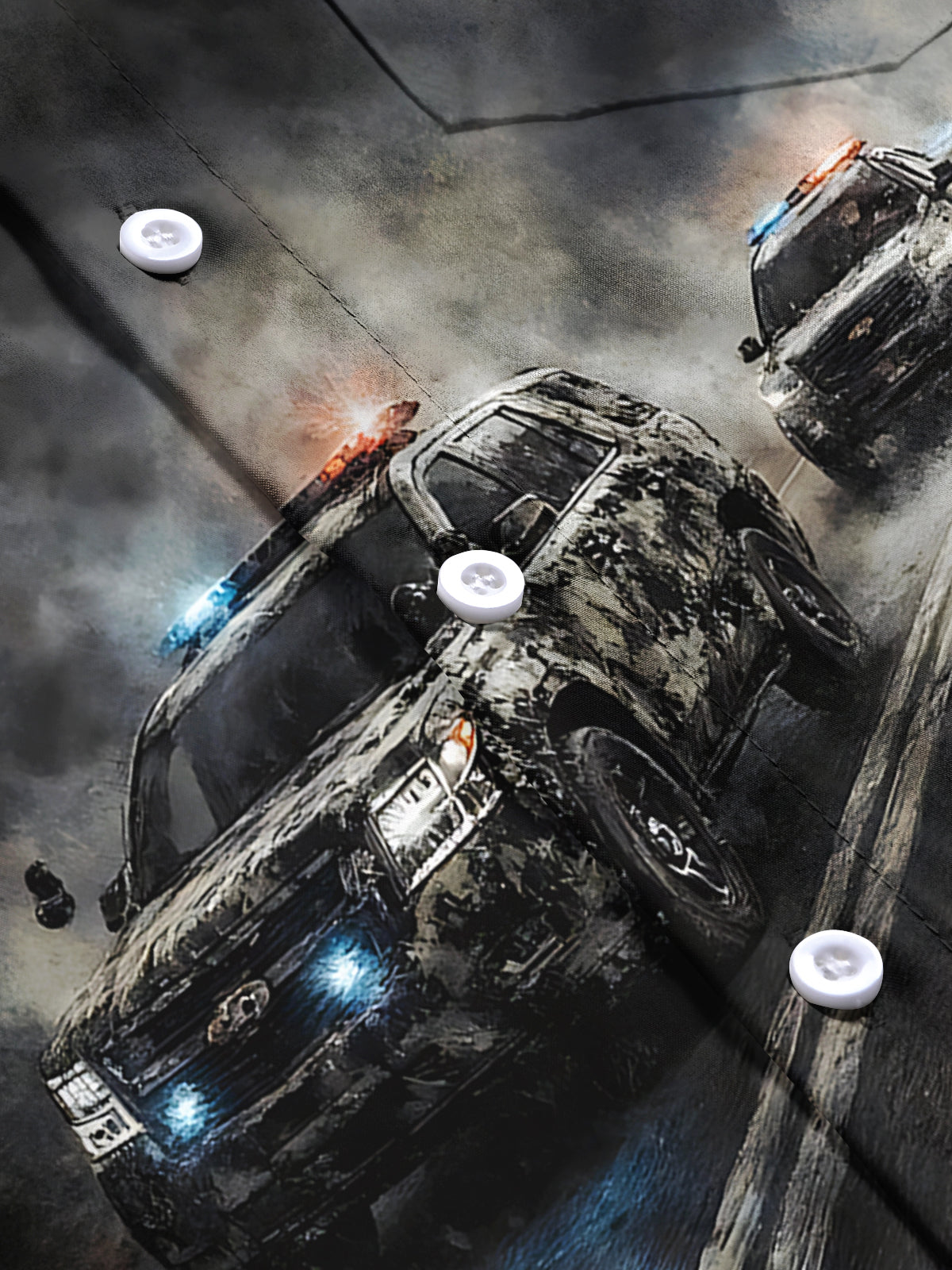 Police Car Print Men's Pocket Short Sleeve Shirts