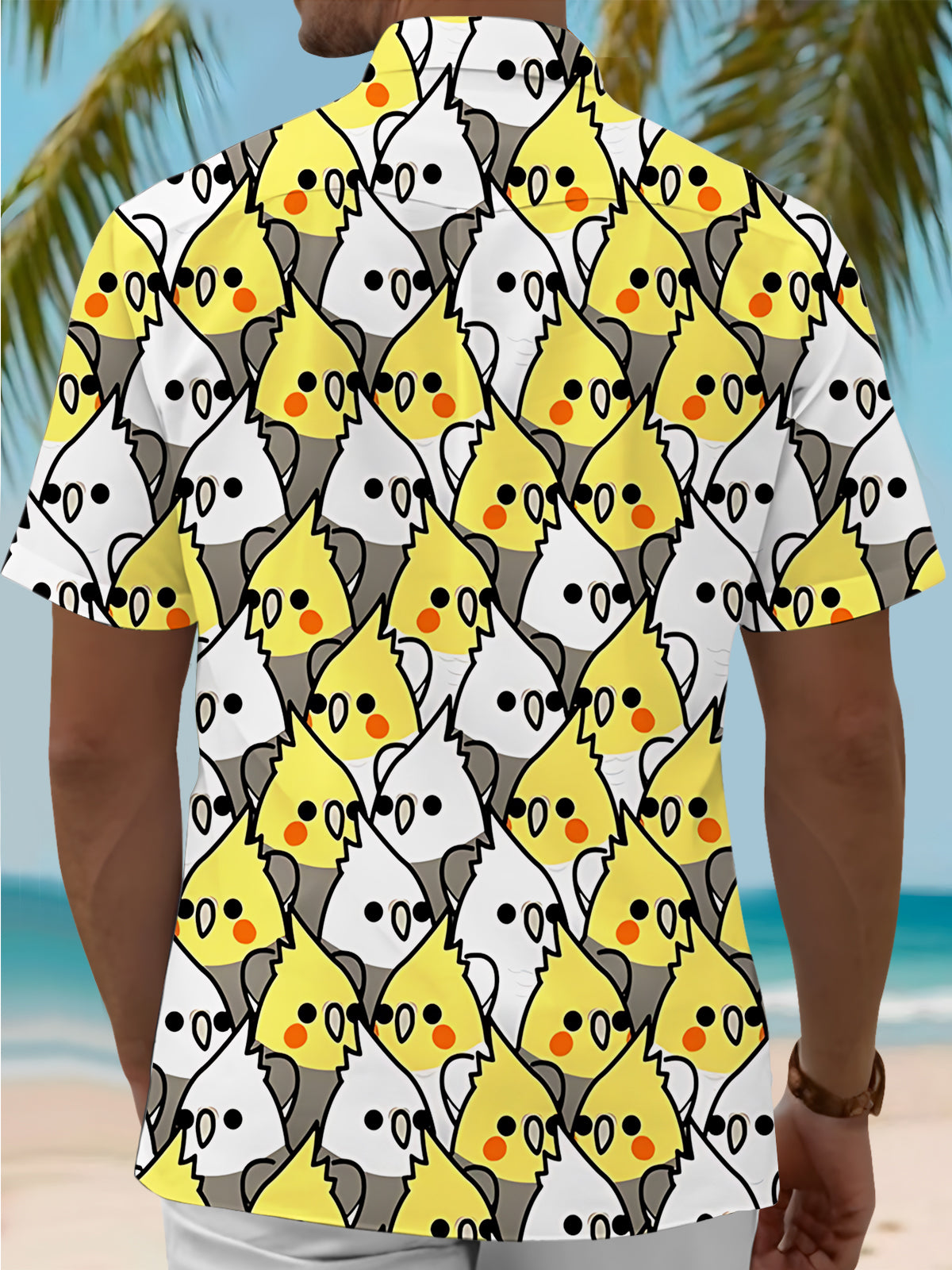 Bird Print Men's Pocket Short Sleeve Shirts