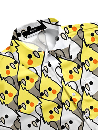 Men's bird print half sleeve pocket shirt side view