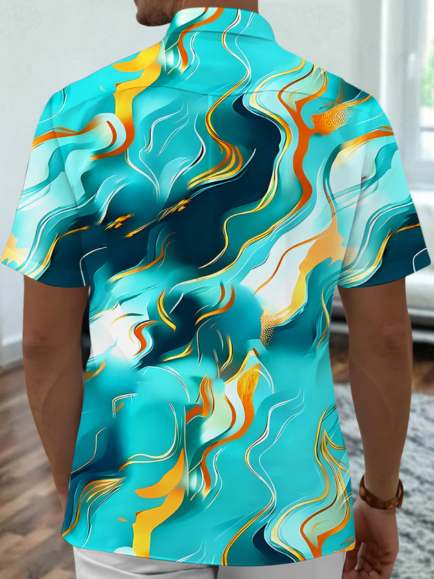 Men's abstract print short sleeve shirt back view