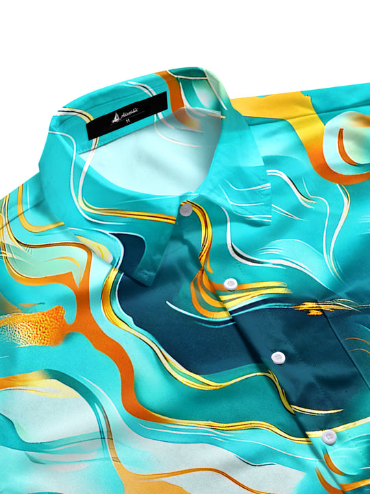 Men's geometric print short sleeve shirt side view