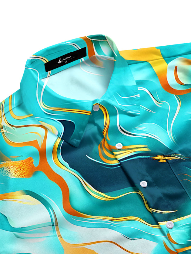 Men's geometric print short sleeve shirt side view