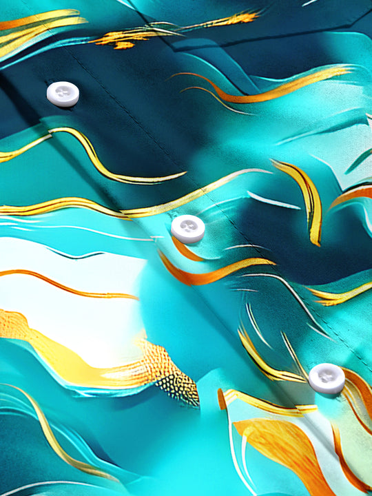 Men's abstract print short sleeve shirt flat lay pattern detail
