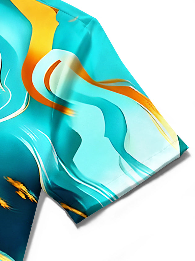 men's abstract print shirt close-up short sleeve