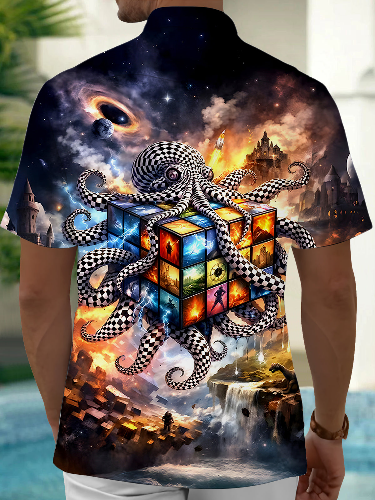 Octopus Rubik's Cube Men's Pocket Short Sleeve Shirts