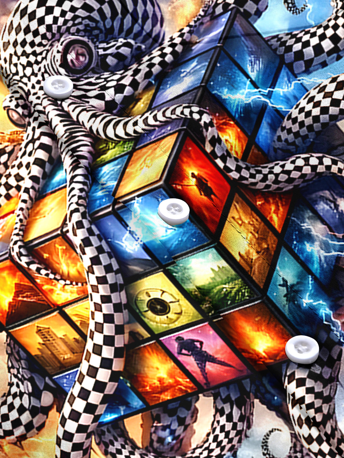 Octopus Rubik's Cube Men's Pocket Short Sleeve Shirts