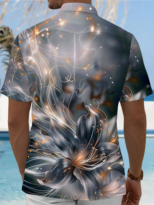Men's abstract floral print short sleeve shirt back view