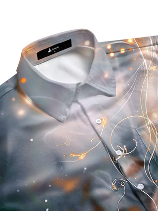Men's abstract floral print short sleeve shirt side view