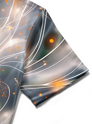 Men's abstract floral print short sleeve shirt fabric detail close-up