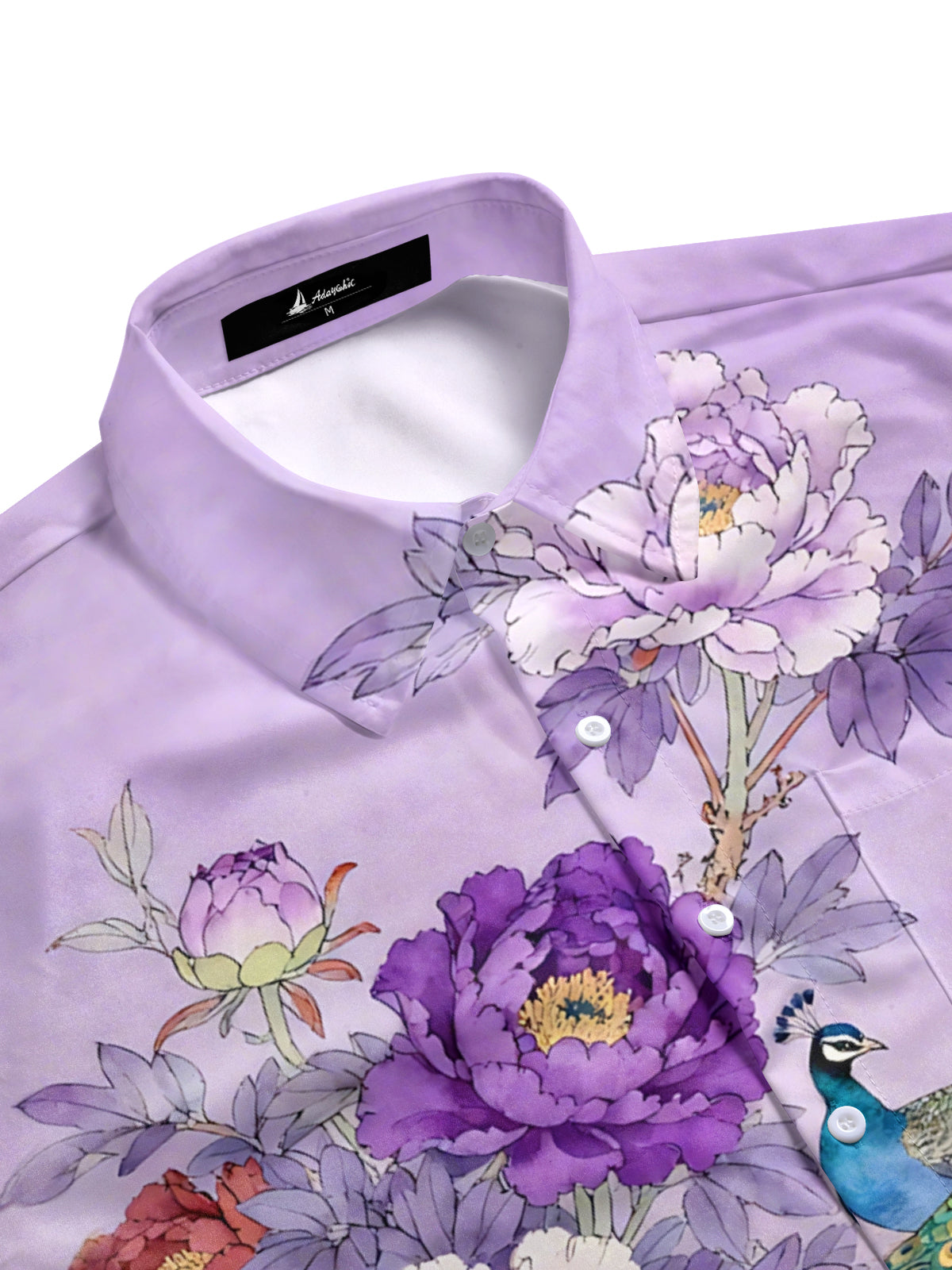 Peacock Flower Print Men's Pocket Short Sleeve Shirts