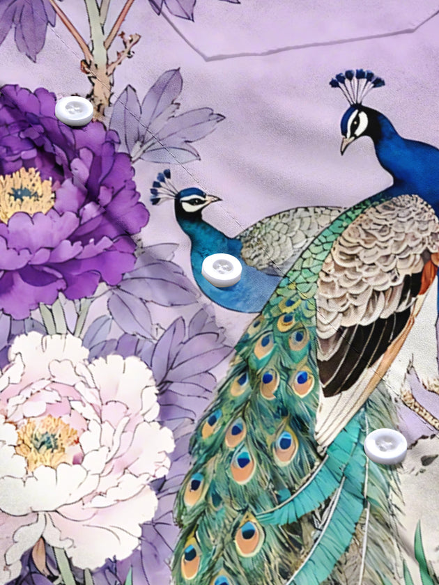 men's peacock print short sleeve flat lay shirt