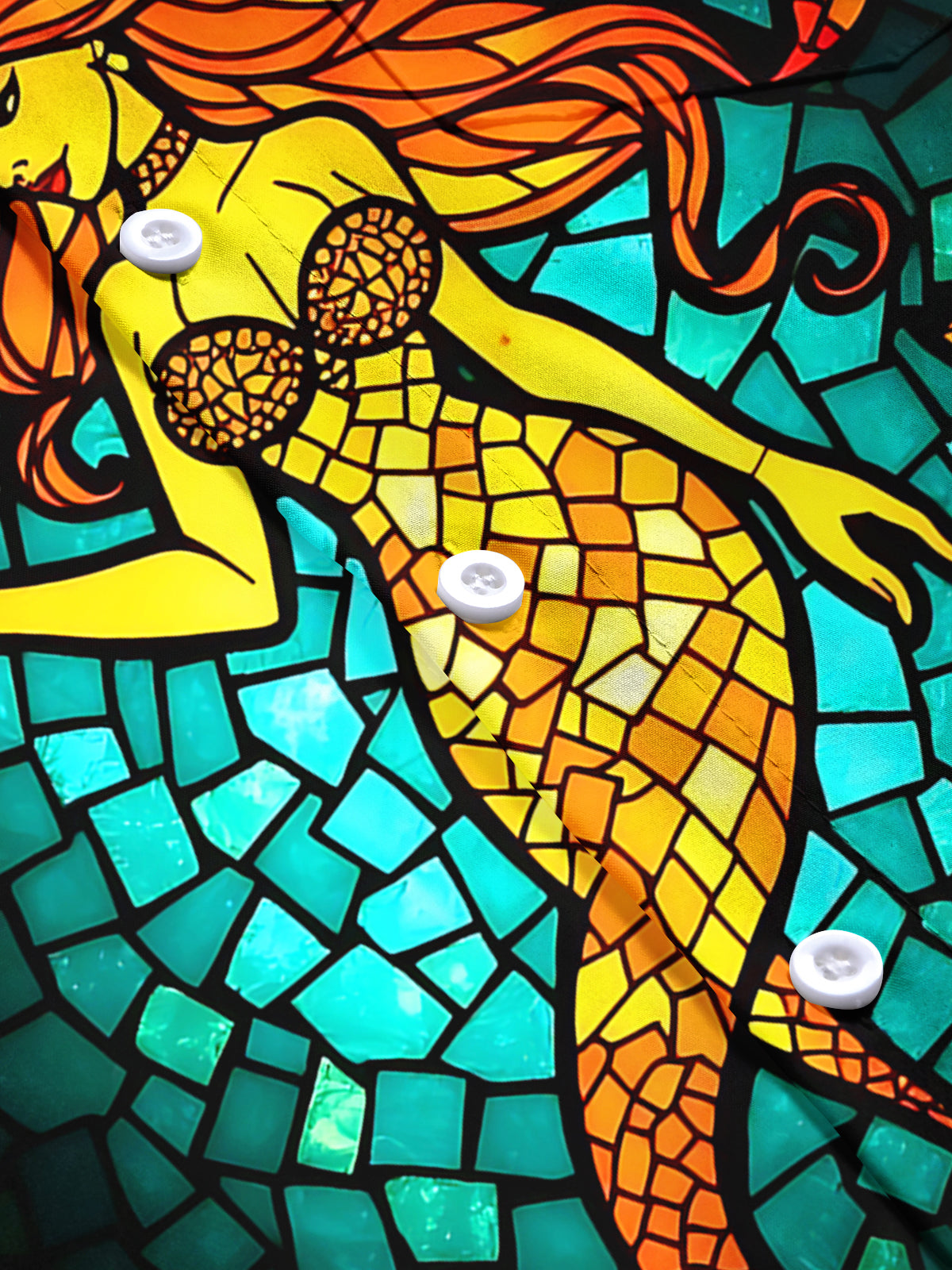 Mermaid Print Men's Pocket Short Sleeve Shirts