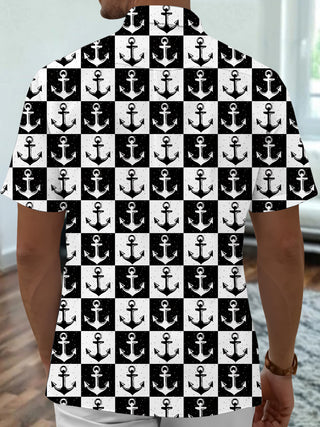 Men's short sleeve anchor print shirt back view