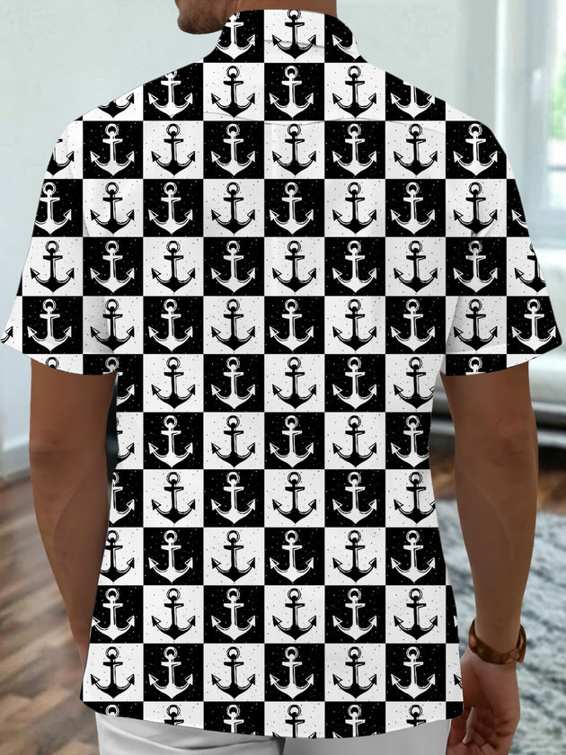 Men's short sleeve anchor print shirt back view