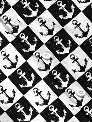 men's anchor print short sleeve shirt flat lay pattern detail