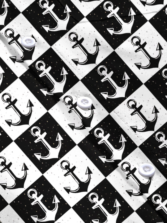 men's anchor print short sleeve shirt flat lay pattern detail