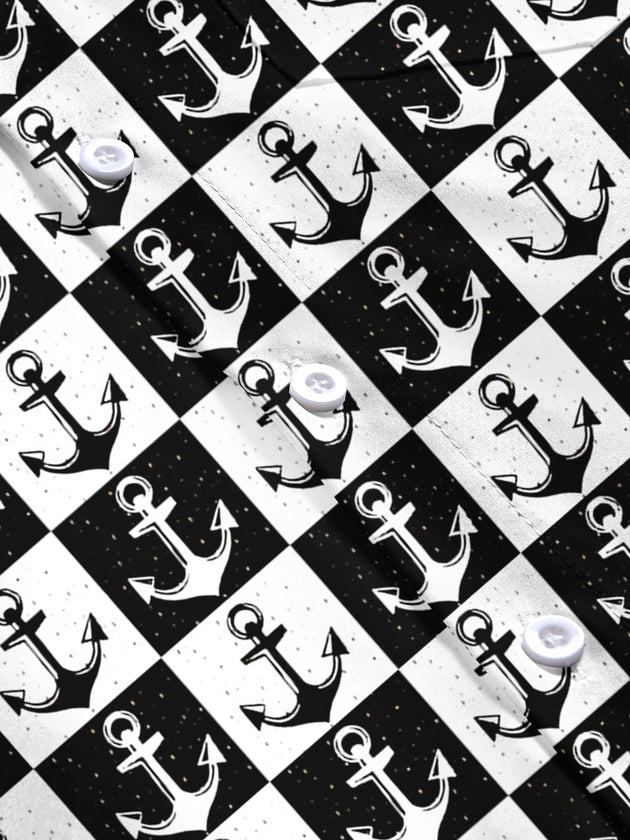 men's anchor print short sleeve shirt flat lay pattern detail