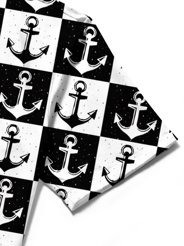 Men's short sleeve anchor print shirt fabric texture close-up