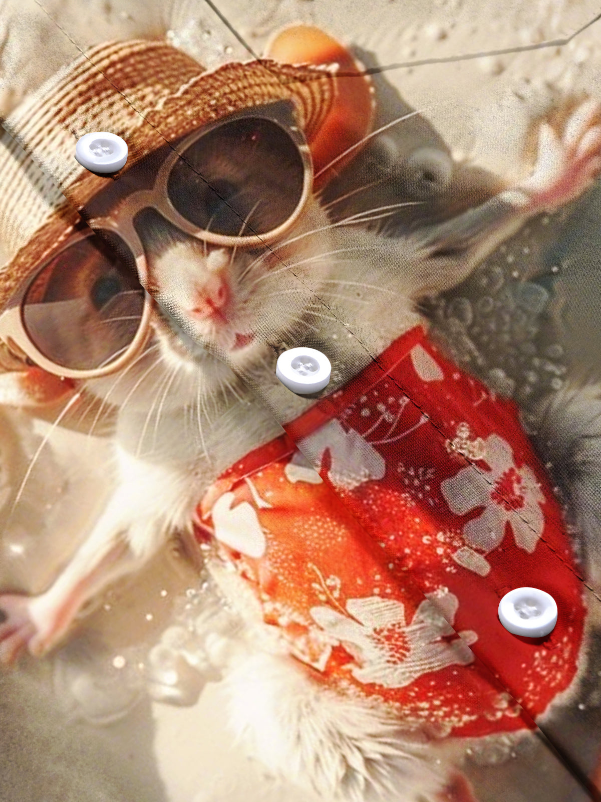 Hawaiian Beach Mouse Print Men's Pocket Short Sleeve Shirts