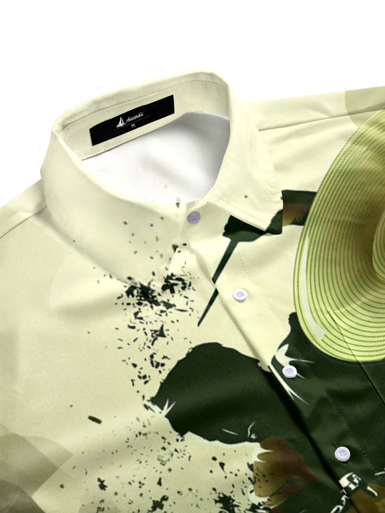 men's guitar print shirt side view