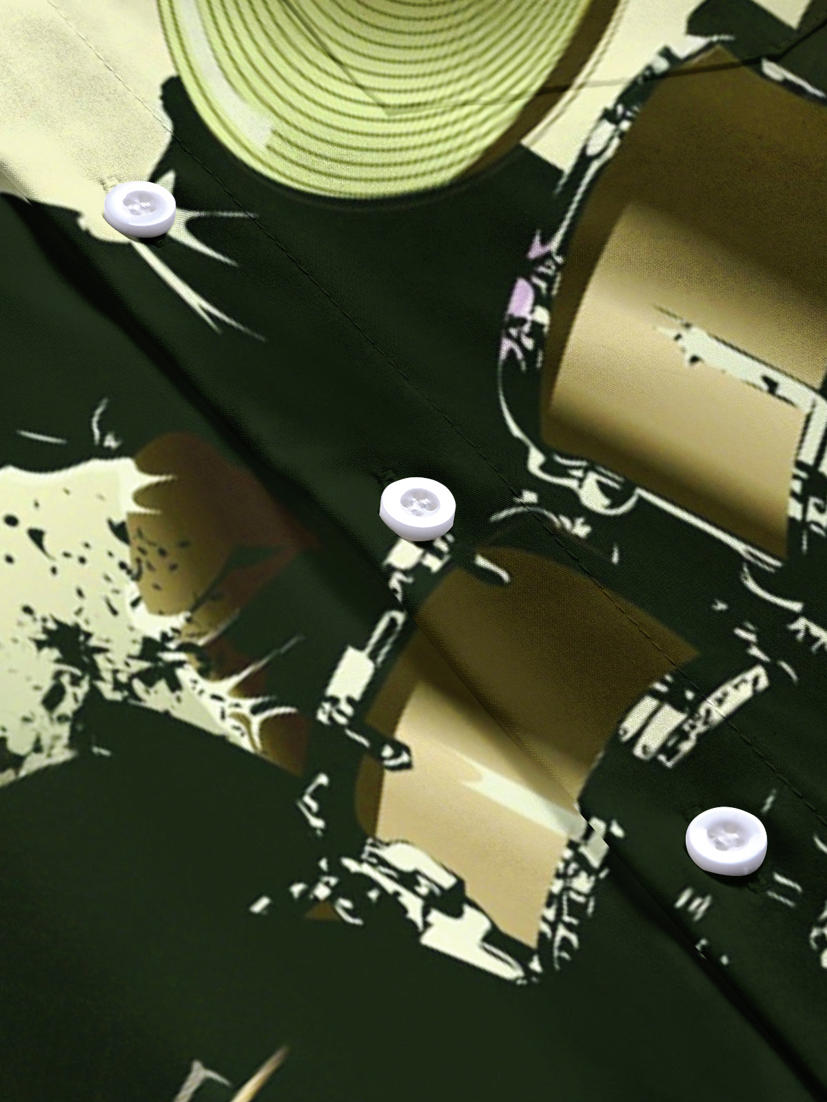 Music Drum Print Men's Pocket Short Sleeve Shirts