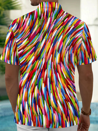 Men's gradient abstract art print short sleeve shirt back view