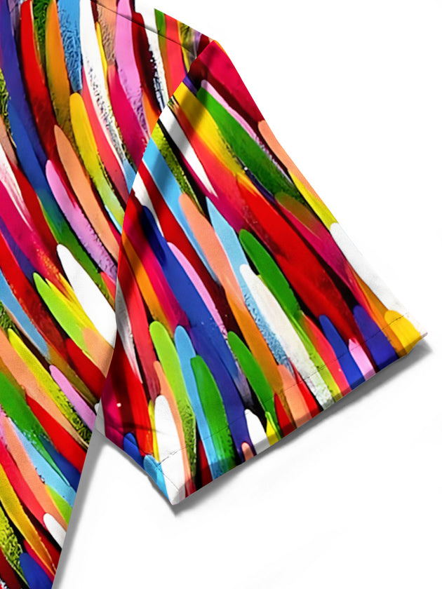 Men's gradient abstract print short sleeve shirt fabric texture close-up