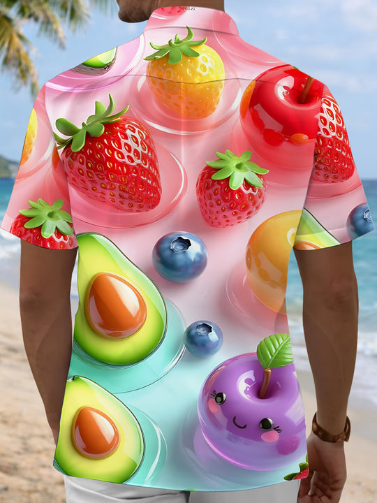 Men's Fruit Print Pocket Short Sleeve Shirt Back View