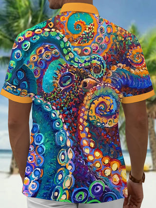 men's sea creature print shirt back view