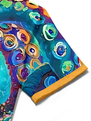 men's octopus print shirt close-up short sleeve