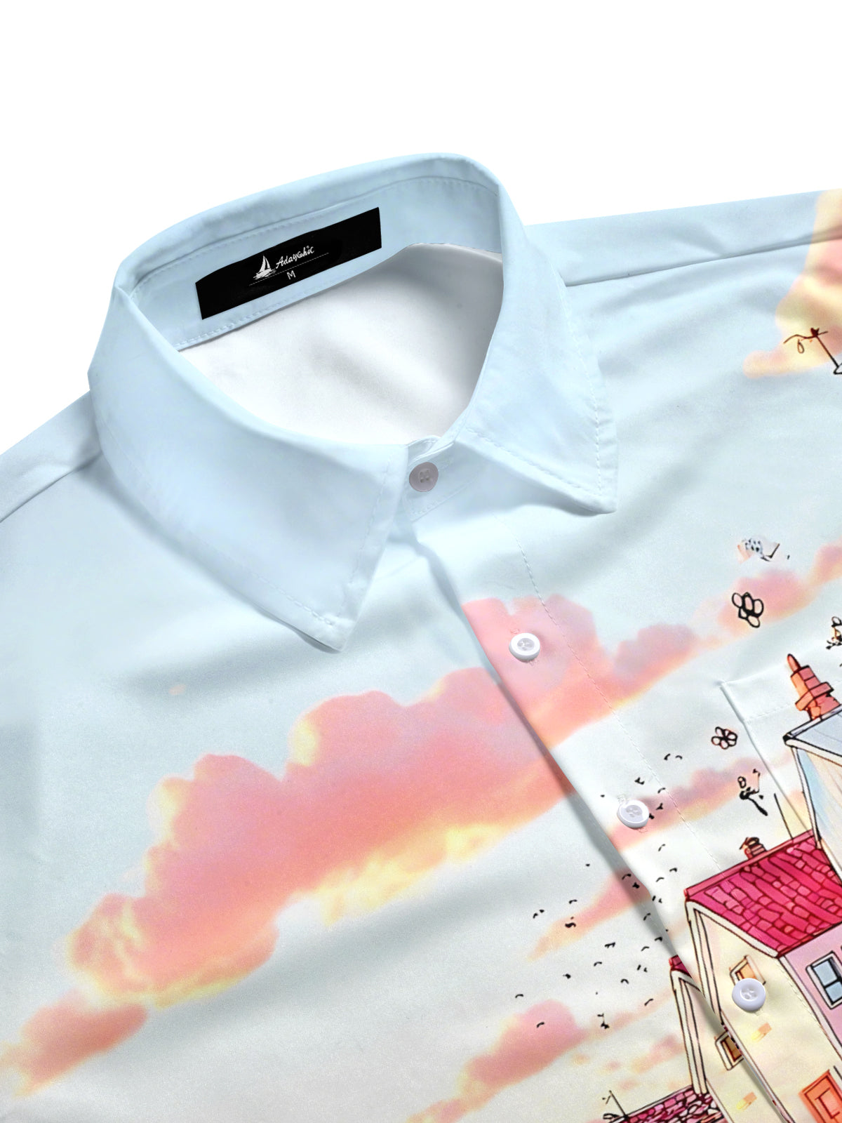 Beach House Print Men's Pocket Short Sleeve Shirts