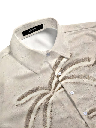 Men's tropical palm tree print short sleeve shirt side view
