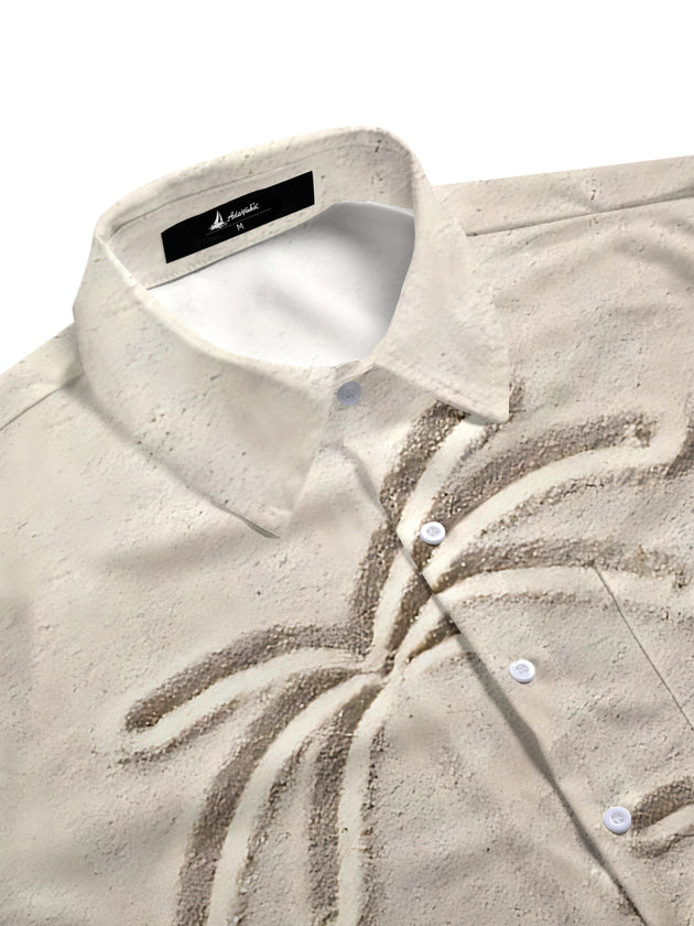 Men's tropical palm tree print short sleeve shirt side view