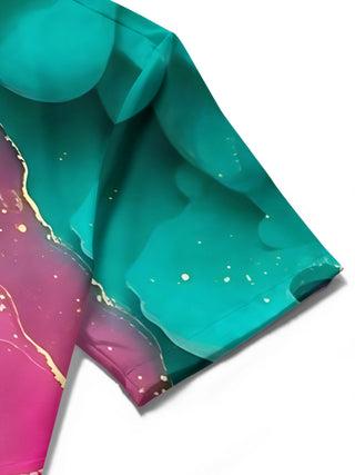 Men's abstract print short sleeve shirt detail view