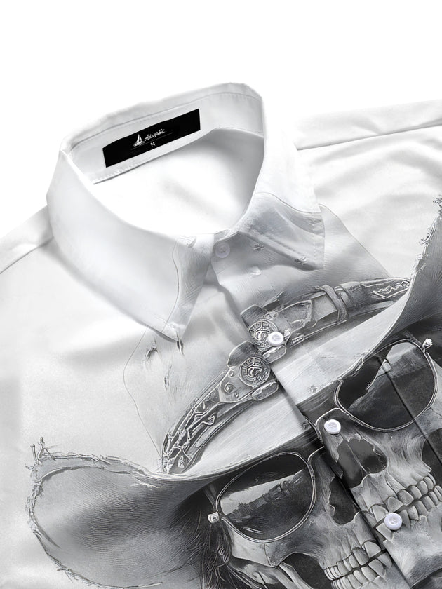 men's gothic print shirt side view