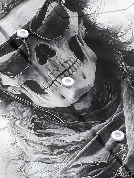 men's skull print short sleeve flat lay shirt