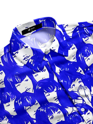 Men's face art print pocket half sleeve shirt side view