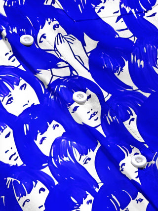 Men's face art print short sleeve pocket shirt flat lay