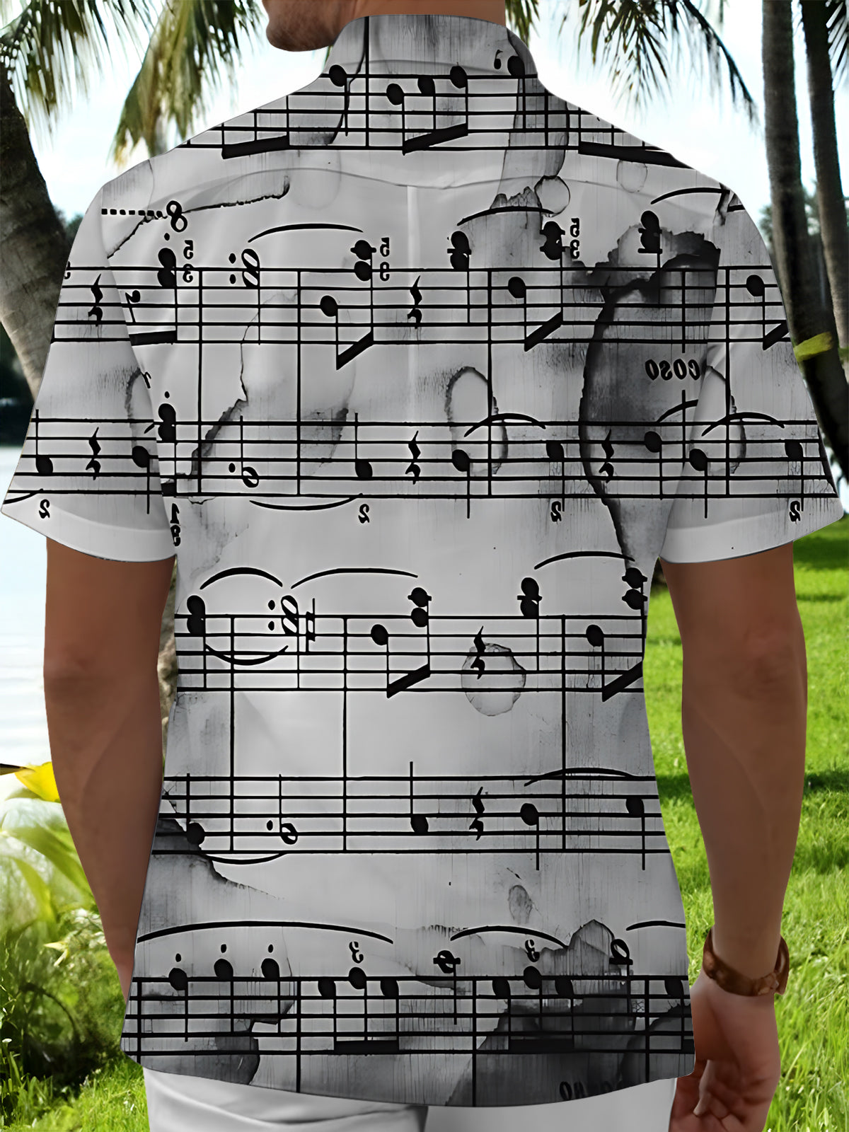 Musical Note Print Men's Pocket Short Sleeve Shirts