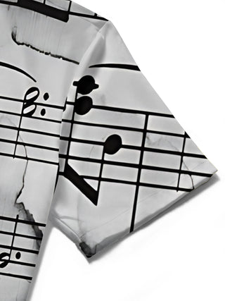 men's music print shirt close-up short sleeve