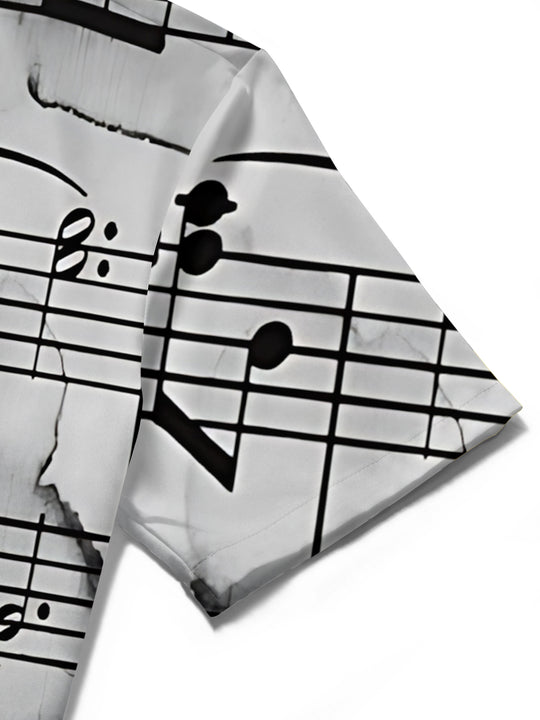men's music print shirt close-up short sleeve