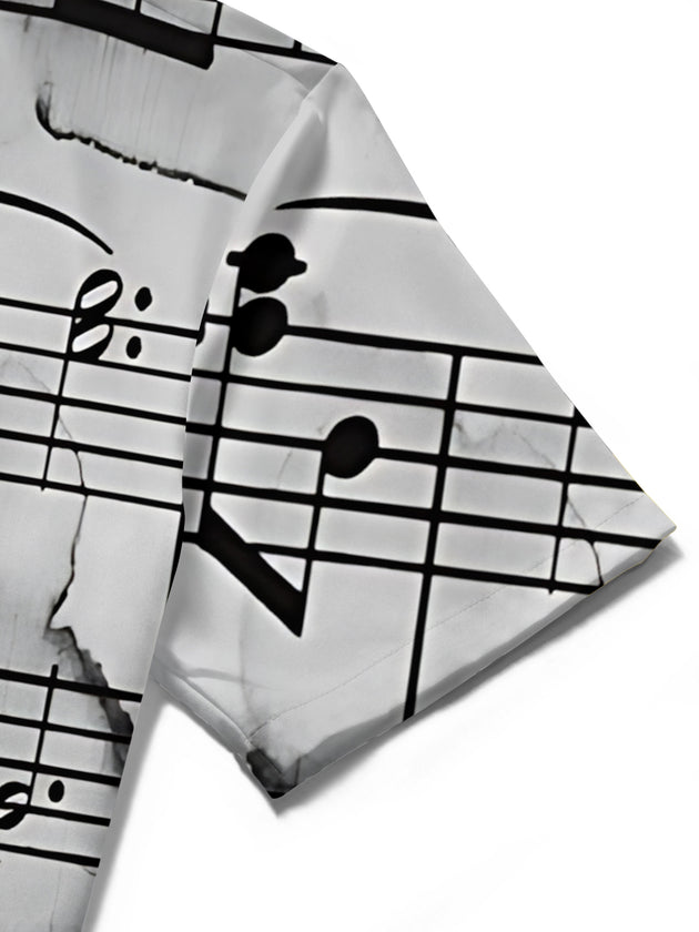 men's music print shirt close-up short sleeve