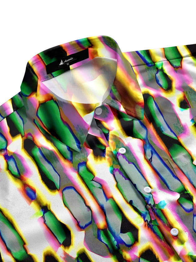 Men's abstract print short sleeve shirt side view